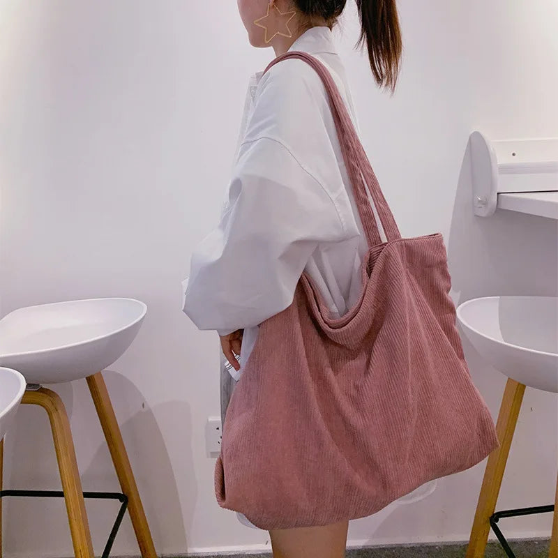 Bolso de pana para mujer 2023, bolso de hombro, bolso de mano para niñas, bolso de mano ecológico con cremallera, gran capacidad, bolso de mano de invierno