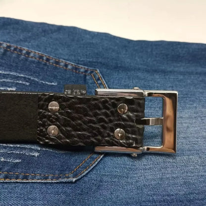 Ceintures épaisses en cuir véritable faites à la main avec boucle en acier inoxydable pour hommes, ceinture de cowboy de luxe, cadeau en cuir pleine fleur