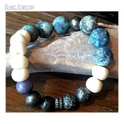 Pulsera de cuentas de piedra natural de pirita y turquesa africana estilo bohemio, 10 unidades, accesorio único para mujer, joyería llamativa para chakras