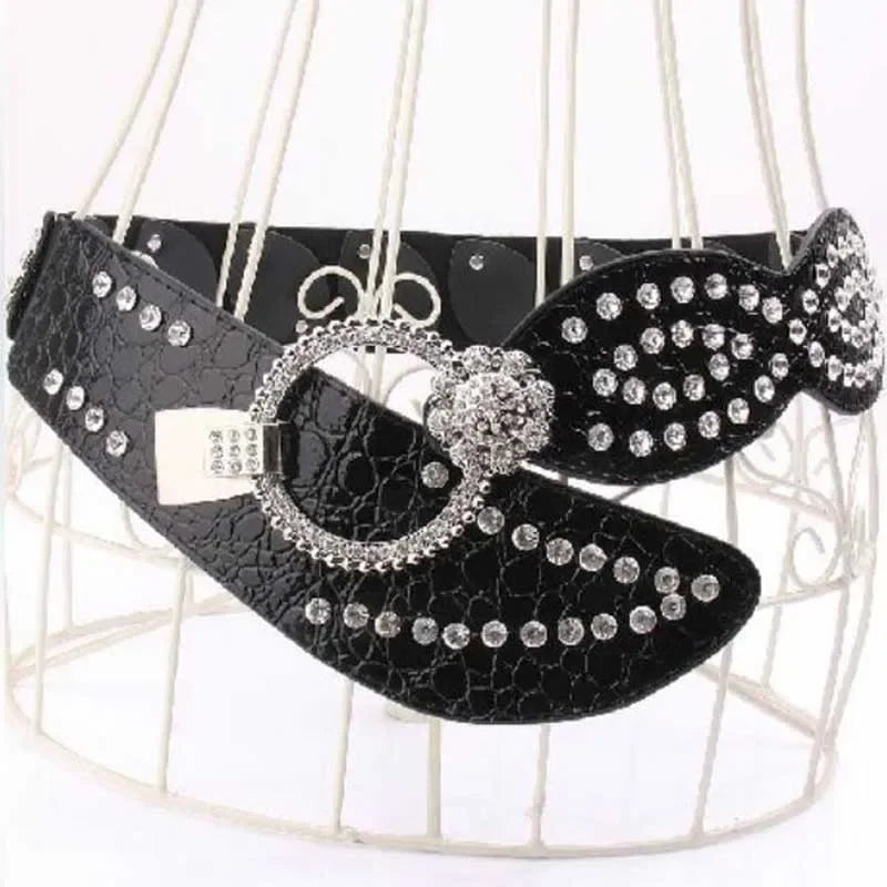 Ceinture de luxe à strass pour femme, ceinture corset élastique à clous en cristal pour Jean Cinto De Strass, décoration de vêtements pour filles