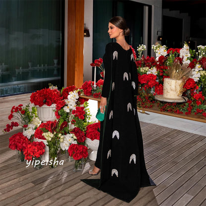 Jersey Draped Sequined Engagement A-line Boat Neck Bespoke Occasion Gown Long Dresses