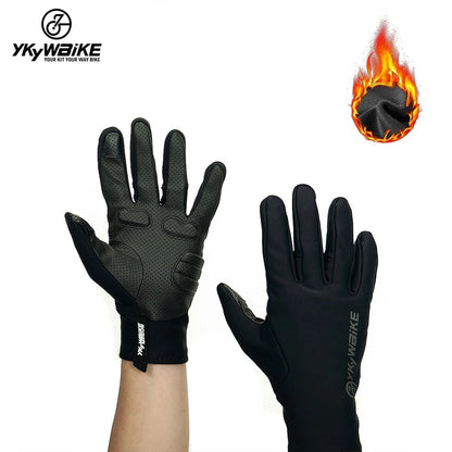 YKYWBIKE Gants de cyclisme d'hiver en polaire thermique pour les doigts, imperméables, coupe-vent, pour le sport en plein air, pour vélo et moto