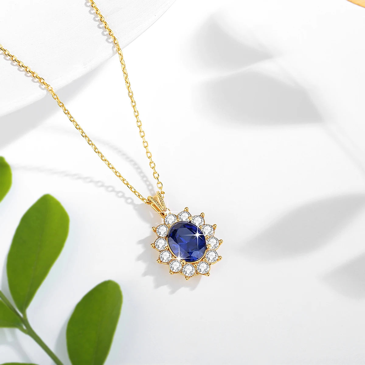 Szjinao Real Blue Corundum18k Gold Necklace With Certificate Women Princess Kate Pendant K Gold Jewelry AU750 Stamp Wedding Gift