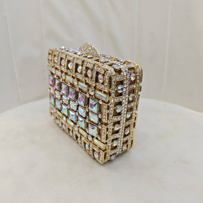 Gold Square Stone Evening Bag Clutch Women Crystal Wedding Party Purses Diamond Lady Rhinestone Bridal Banquet Handbags Clutches