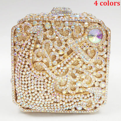 Cartera de mano de noche con diamantes de imitación cuadrados, verde, amarillo y rosa, de lujo, para niñas, para bodas, para damas, para novias, para fiestas y graduaciones