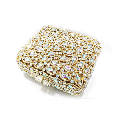 Grand sac de soirée carré en pierre pour pochettes de luxe en métal dur et cristal, sacs à main en diamant et strass pour femmes, pochette de soirée