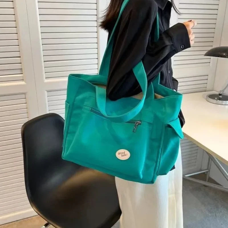 Women's Fashion Shoulder Bag Class Large Capacity Student Tote Bag 2024 New Canvas Commuter Handbag Women Bag