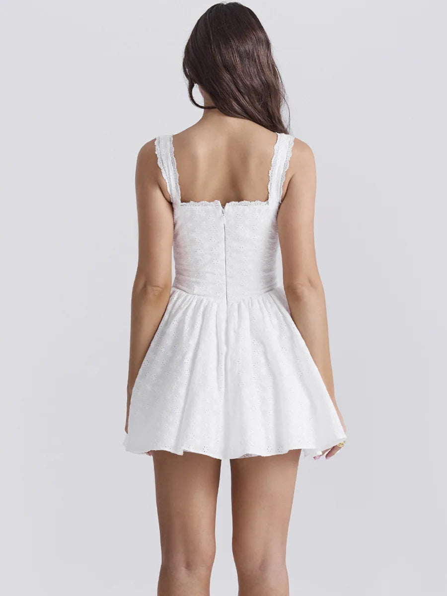 Robe d'été en jacquard de coton blanc mélangé Oligai Mini robes de soirée élégantes 2024 Robe de vacances décontractée en ligne A Vêtements pour femmes