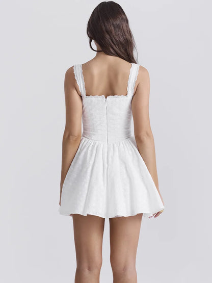 Robe d'été en jacquard de coton blanc mélangé Oligai Mini robes de soirée élégantes 2024 Robe de vacances décontractée en ligne A Vêtements pour femmes