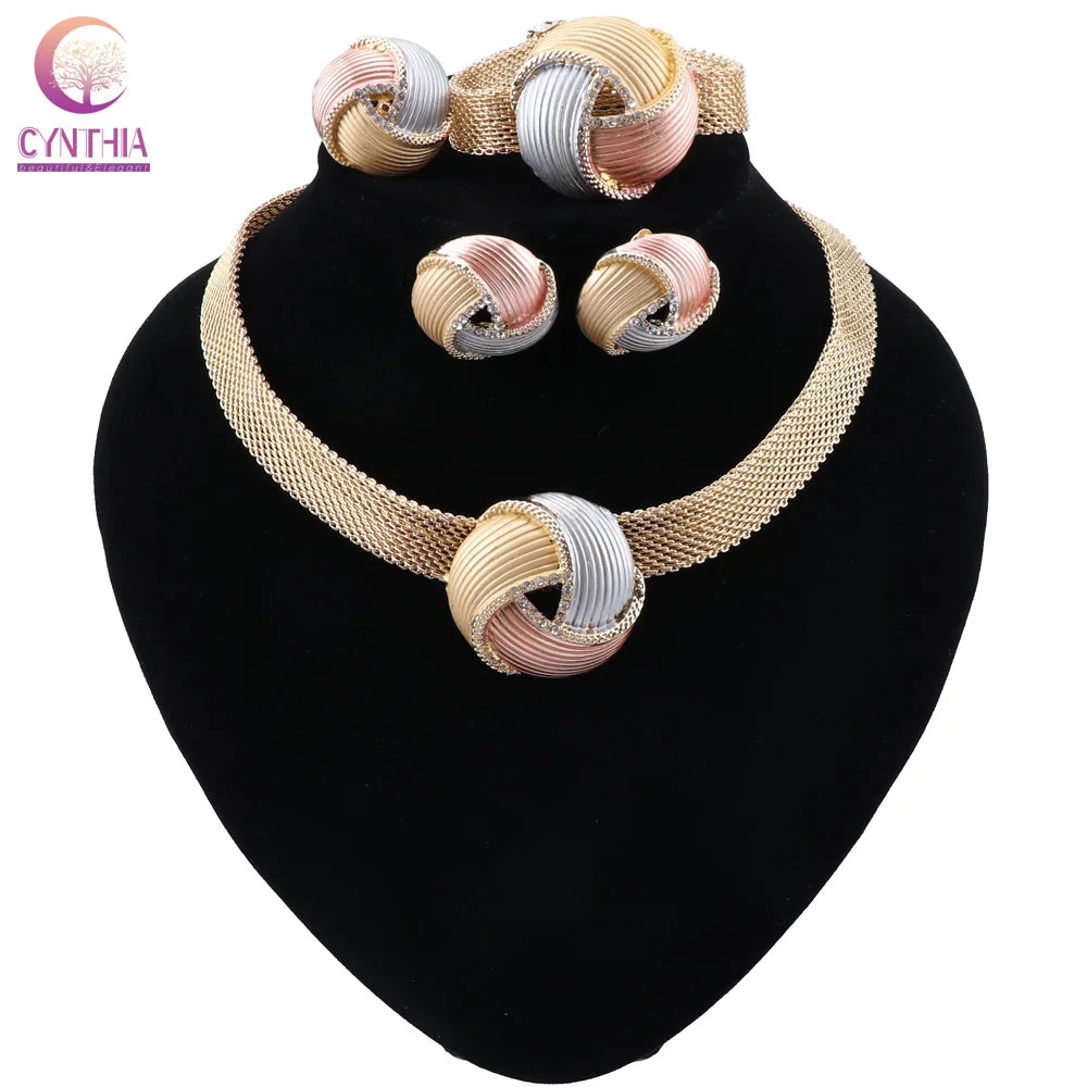 CYNTHIA Nigerian Women Wedding Jewelry Sets Dubai Gold color Jewelry Sets African Women Necklace  Earrings Bracelet  Jewellery