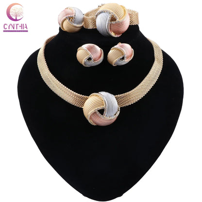 Ensembles de bijoux de mariage pour femmes nigérianes CYNTHIA Ensembles de bijoux de couleur or de Dubaï Ensembles de bijoux pour femmes africaines Collier Boucles d'oreilles Bracelet Bijoux