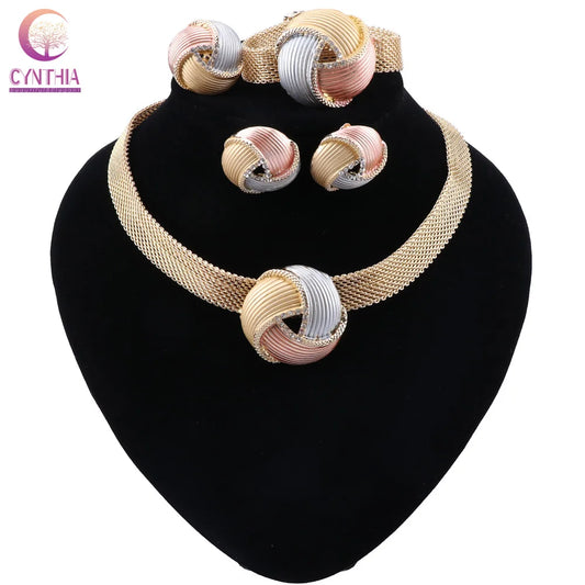 CYNTHIA Nigerian Women Wedding Jewelry Sets Dubai Gold color Jewelry Sets African Women Necklace  Earrings Bracelet  Jewellery