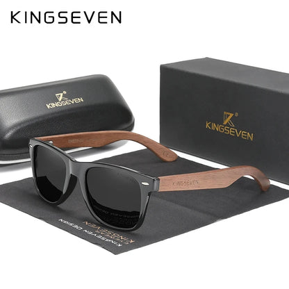 KINGSEVEN Gafas de sol de madera de nogal para mujer, gafas polarizadas para hombre, gafas de protección ocular UV400 hechas a mano, gafas clásicas para conducir