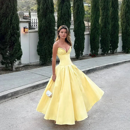 Oligai Summer Strapless Bodycon Dresses Women 2024 New Arrivals Elegant Formal Occasion Dress Yellow Guest Party Dresses