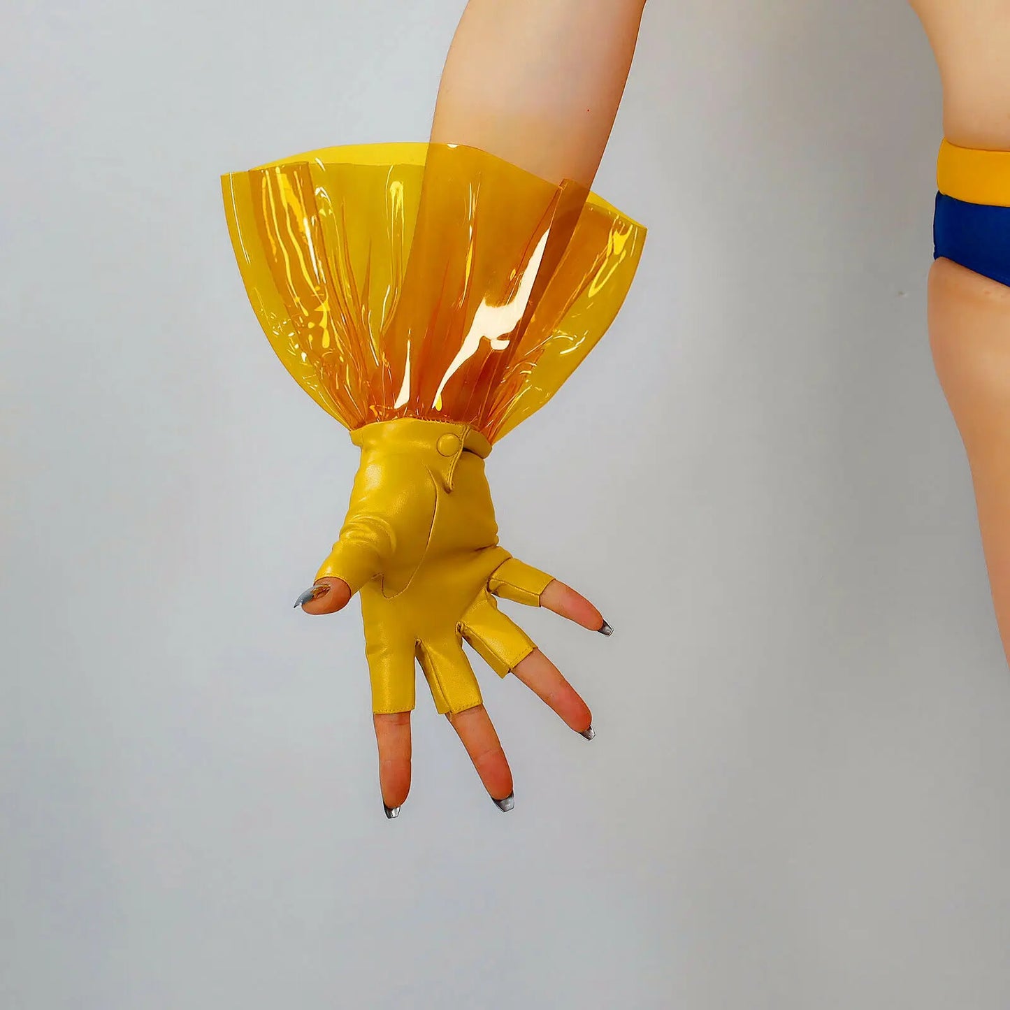 Gants sans doigts en plastique jaune transparent pour femmes DooWay Gants courts à volants en PVC en similicuir à la mode pour soirée Cosplay