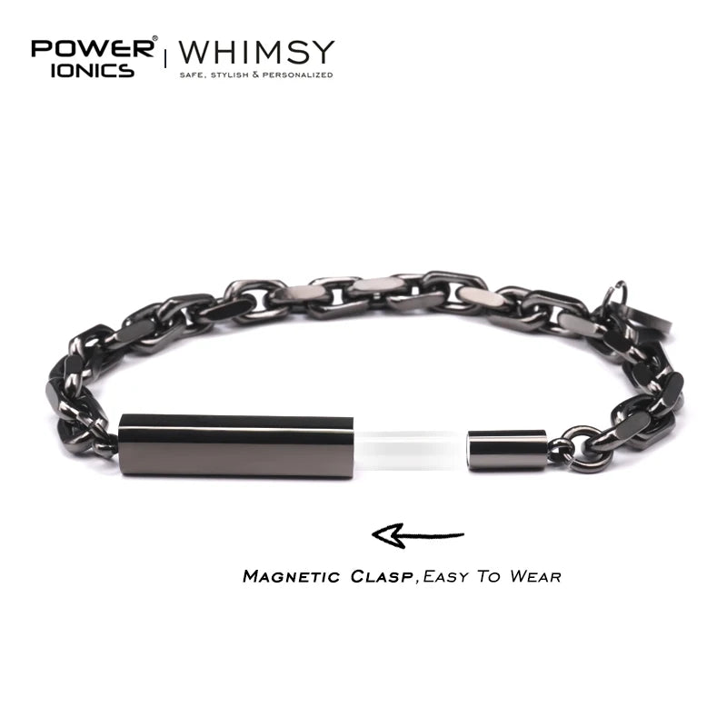 Pulsera de eslabones cubanos POWER IONICS estilo vintage gris pesado para hombres, mujeres y niños, brazaletes de moda punk, joyería con grabado gratuito