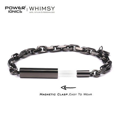 POWER IONICS Vintage Heavy Gray Cuban Link Bracelet Men Women Boys Fashion Punk Bangles Jewelry Free Engrave