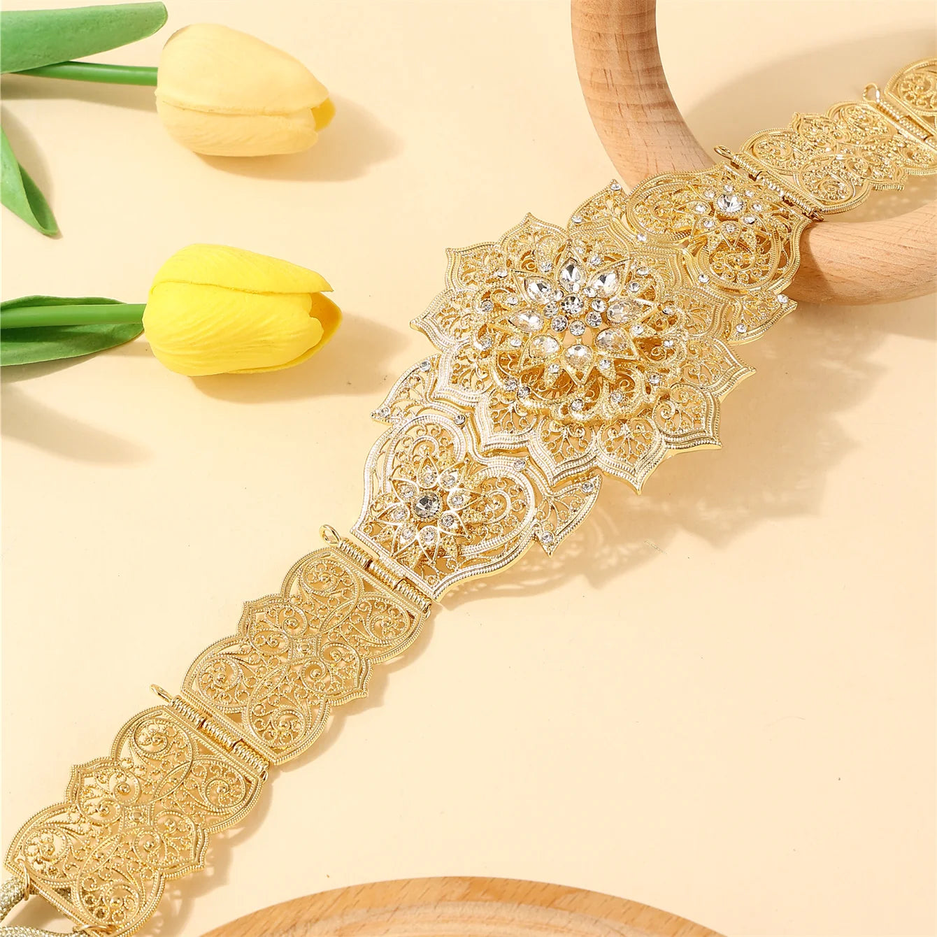 Chaîne de taille marocaine en métal pour mariée arabe, bijoux de mariage, ceinture de robe, strass à motifs floraux, embellissements, cadeaux de fête d'anniversaire