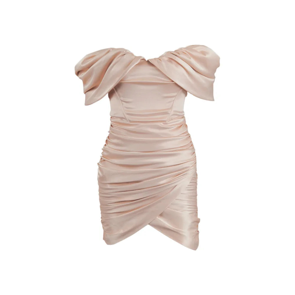 Oligai Vestido ajustado de verano con corsé y hombros descubiertos, sexy, minivestido de fiesta para discoteca, vestido ajustado de satén elástico, ropa de mujer rosa