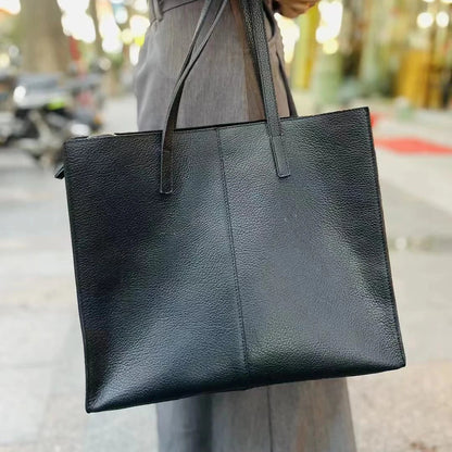 Bolso de mano de cuero genuino, bolso de compras de gran capacidad, capa superior de piel de vaca, suave, cuadrado, partición, texturizado, original, para mujer