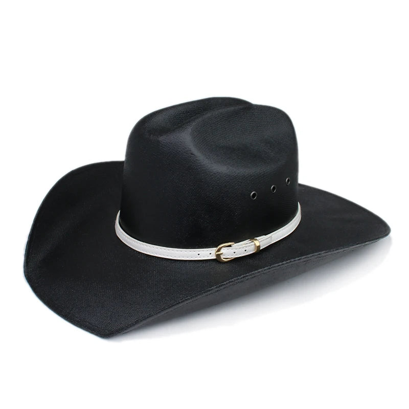 Chapeau de soleil unisexe en cuir blanc rétro avec ceinture Yellowstone pour extérieur, plage, western américain, large bord, cowboy, cowgirl, pincement sur le devant, 57-61 cm