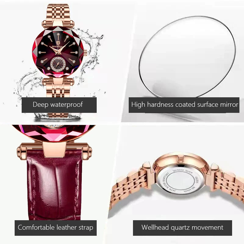 POEDAGAR Relojes para mujer, reloj de cuarzo de cuero con esfera de diamantes a la moda, reloj de pulsera de lujo resistente al agua para mujer, regalo para novia