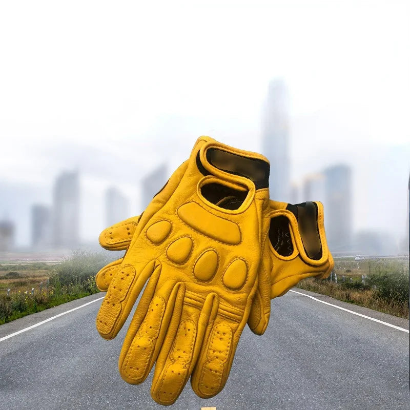 Guantes de motocicleta de cuero transpirable de piel de oveja retro, guantes de carreras, guantes de motocross de invierno y verano para hombres, guantes de dedo completo o medio dedo