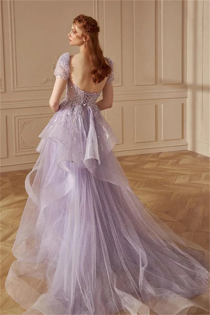 Robe de mariée mauve Jessica Robe de bal de luxe à paillettes brodées en tulle A-line pour occasions formelles