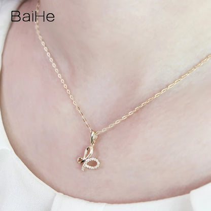 BAIHE Solid 14K Yellow Gold 0.09ct H/SI Natural Diamond Butterfly Pendent Necklace Women Trendy Fine Jewelry Making Náhrdelník