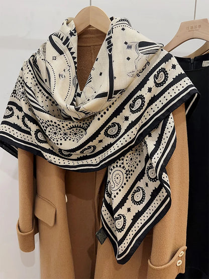 Écharpe classique en laine cachemire et soie pour cheval 140 cm, grand foulard carré de créateur, châles pashmina pour femmes, cape, hijabs, cadeau