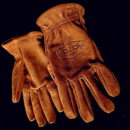 Retro Leather Motorcycle Gloves Moto Gloves Leather Motocross Riding Gloves Full Finger Brown Summer