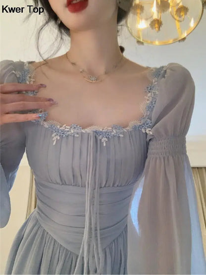 Robe de soirée mi-longue élégante pour femme, tenue de soirée, style princesse française, slim, bandage, manches longues, vêtements coréens de printemps