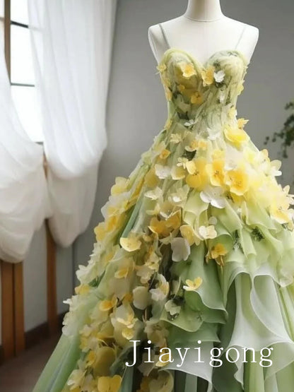 Jiayigong, vestidos de celebridades de alta calidad sin tirantes, de corte A, con apliques de flores, de organza, hasta el suelo, vestido personalizado