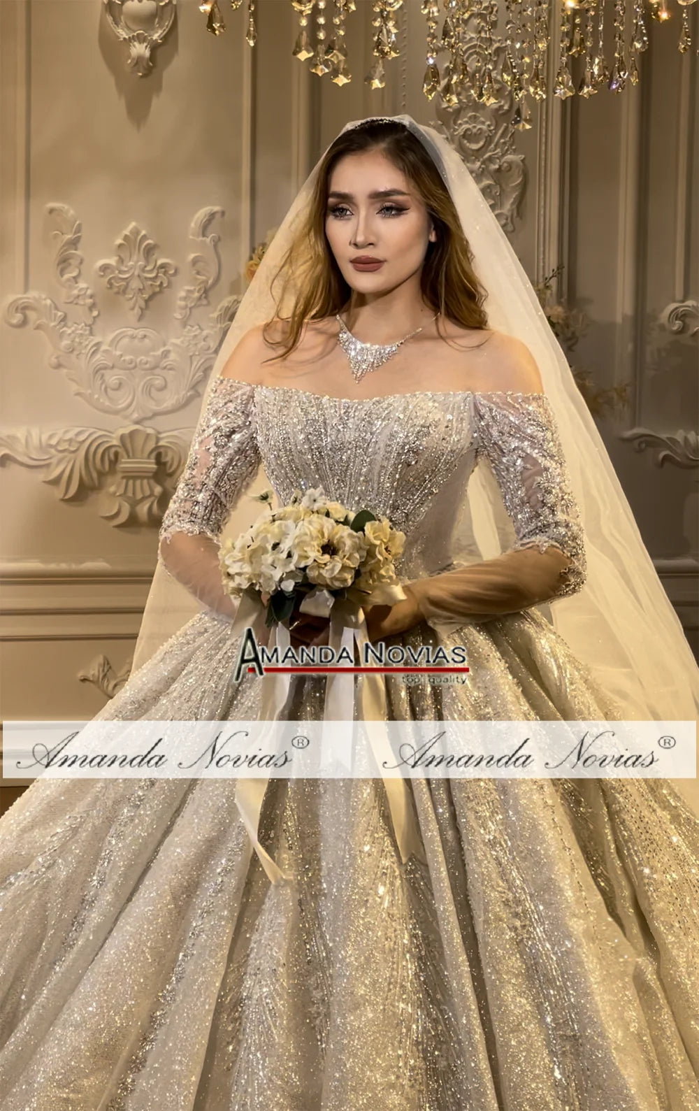 NS4811 Off The Shoulder Long Sleeves Wedding Dress Real Work