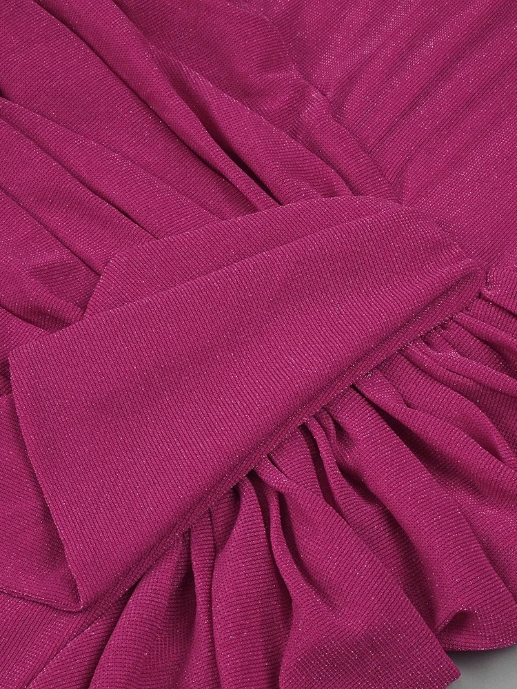 Robes de cocktail pour femmes, luxueuses robes de soirée moulantes à manches longues et cristaux en magenta 2024