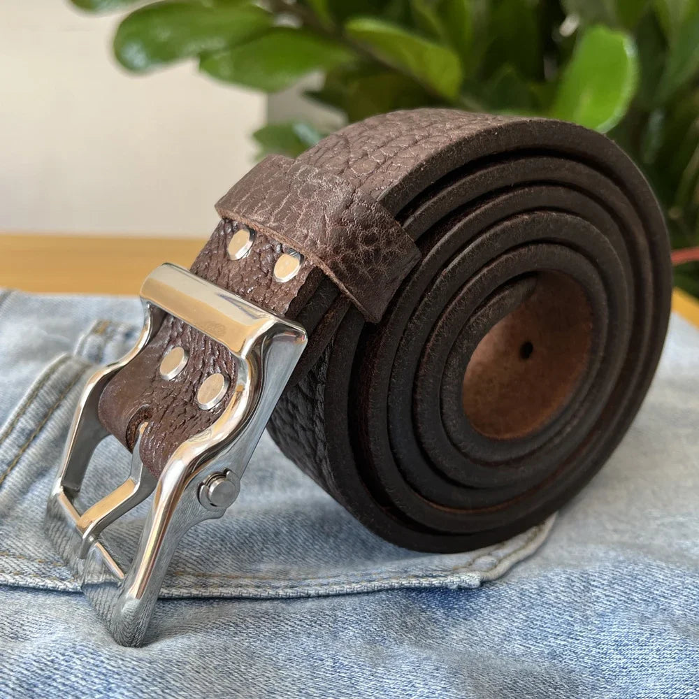 Handmade Genuine Leather Belts For Men Luxury Western Cowboy Belt for Jeans Wide Holes Gift Box Packaging Private Customized