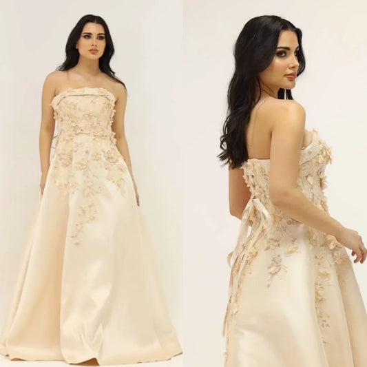 Robe longue en satin à paillettes pour la Saint-Valentin, coupe trapèze, sans bretelles, sur mesure, pour les occasions spéciales