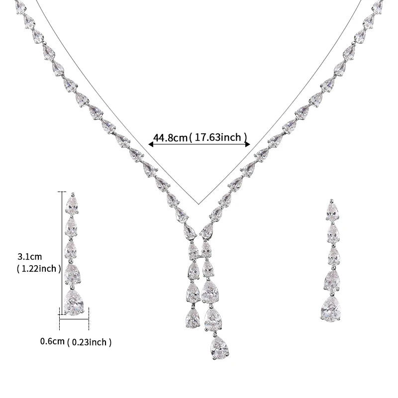 WEIMANJINGDIAN Marque Nouvelle Arrivée De Haute Qualité En Forme De Larme Zircone Cubique CZ Collier Et Boucles D'oreilles Élégant Ensemble De Bijoux De Mariage De Mariée