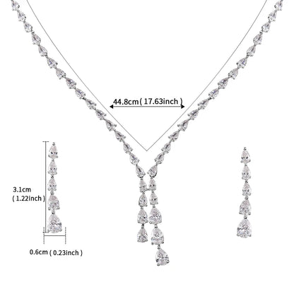 WEIMANJINGDIAN Brand New Arrival High Quality Teardrop Cubic Zirconia CZ Necklace and Earring Elegant Wedding Bridal Jewelry Set