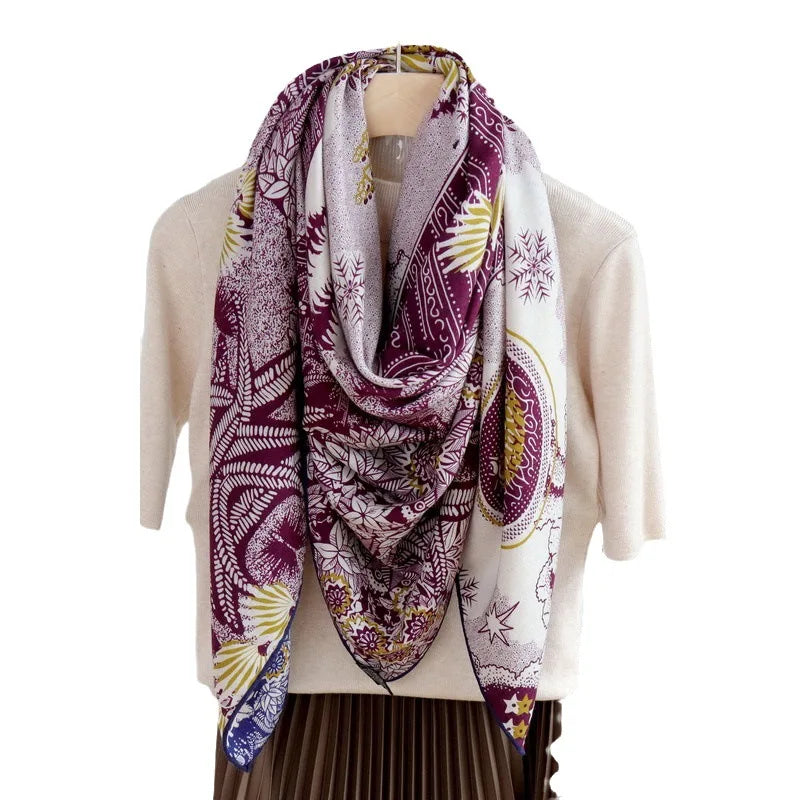 Double Sided Print Luxury Scarf Women Designers Hand Rolled Edges Pashmina Poncho Square Wool Scarves Wrap Winter Accessories