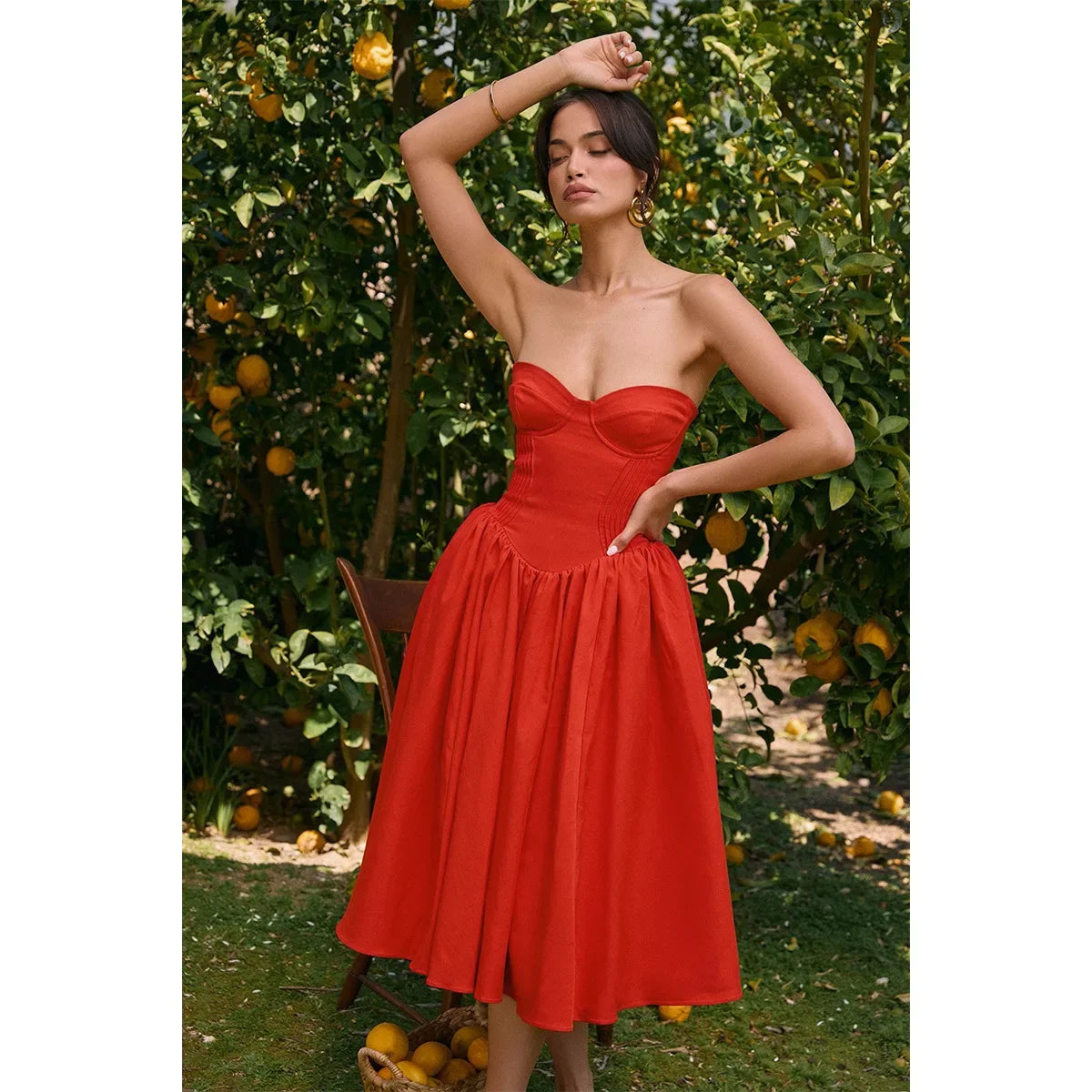 Oligai Vestido ajustado sin tirantes de verano 2024 Nuevas llegadas Vestidos de fiesta sexys de algodón rojo Ropa de moda femenina