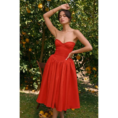 Robe moulante sans bretelles d'été Oligai 2024 nouveautés coton rouge robes de soirée sexy mode vêtements pour femmes