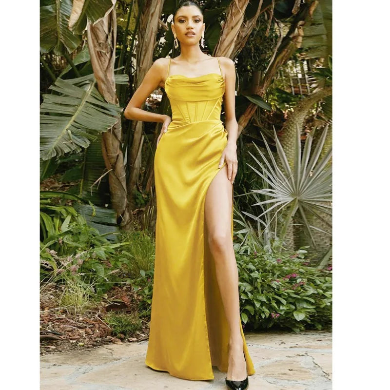 Robe de soirée sexy à taille haute pour femme, tenue de soirée élégante et longue, dos nu, slim, couleur unie, 2024