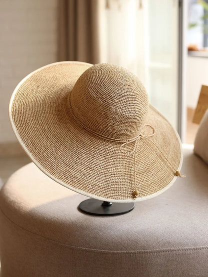 Chapeaux d'été tissés à la main pour femmes en raphia à large bord, chapeaux de soleil tendance, protection solaire, chapeaux de paille décontractés