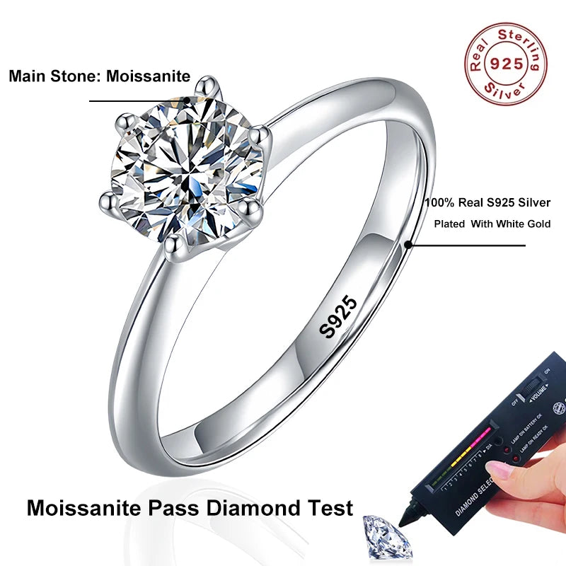 NeeTim 1 Carat D Color Moissanite Diamond Wedding Ring For Women 925 Sterling Silver Finger Band Fine Jewelry with Certificate