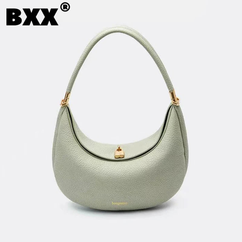 [BXX] Designer Shoulder Underarm Leather Bag For Women 2023 New Fashion Portable Solid Color Female Travel Handbag 8AB761