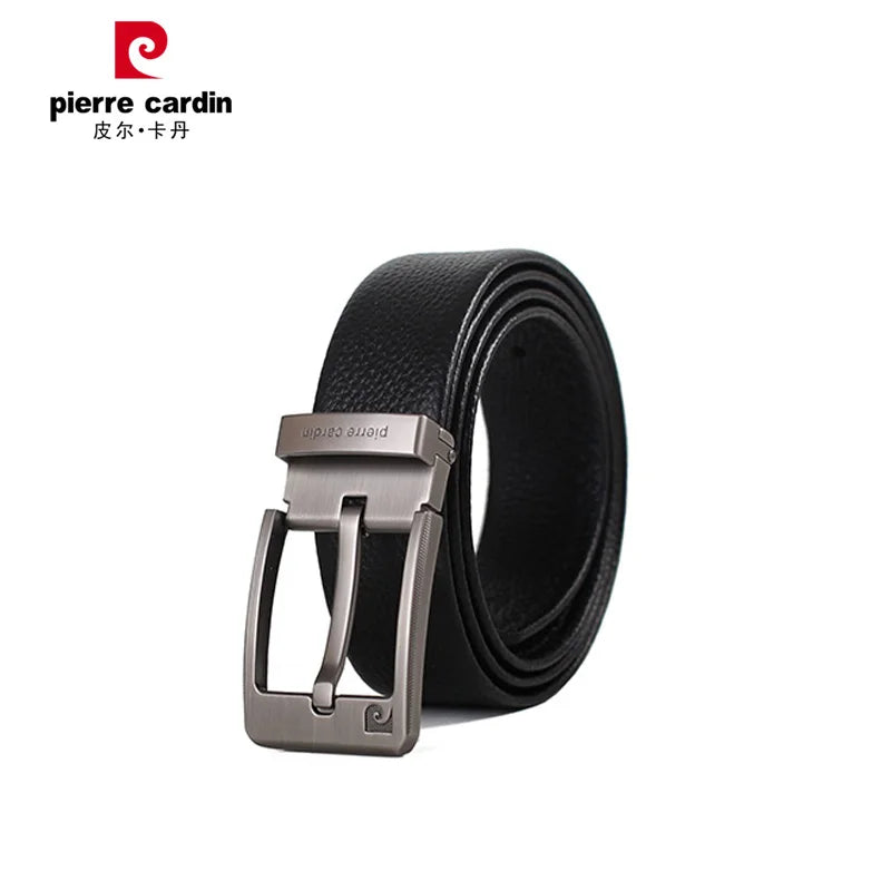 Ceintures en cuir véritable Pierre Cardin pour hommes, ceinture à boucle aiguille, ceinture noire