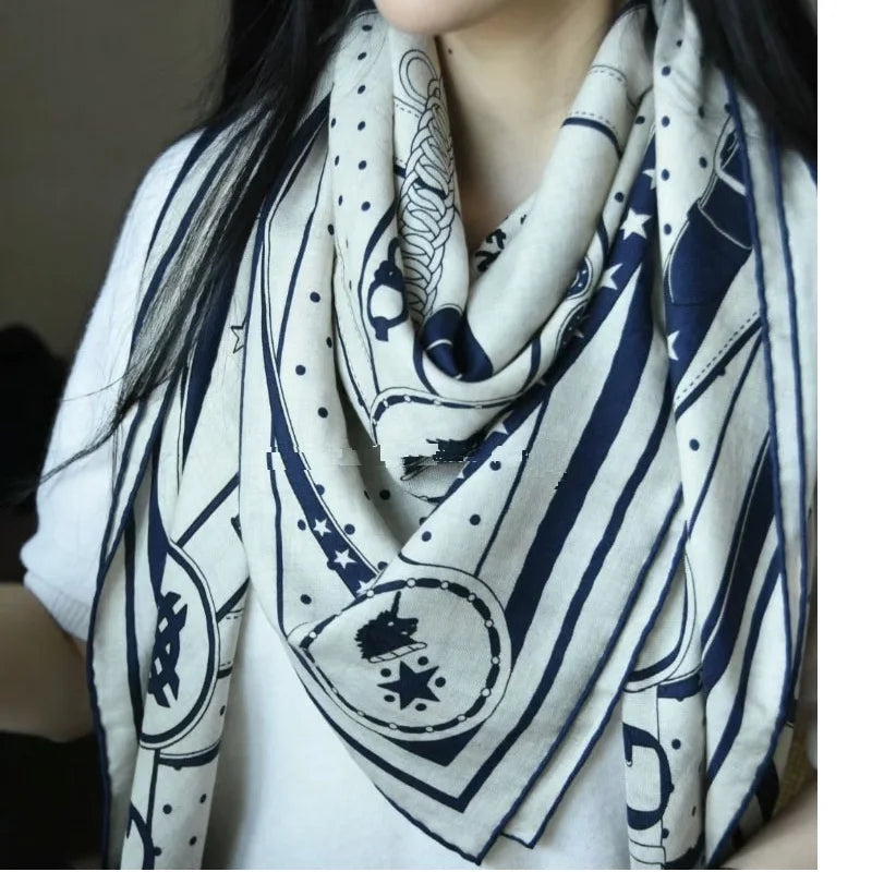 Large Square Blanket Scarf Shawl Poncho 2023 Women Wool Scarves Wraps Double Sided Printing 130*130cm