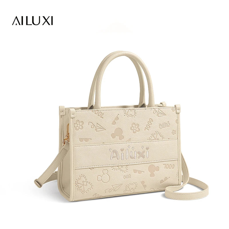 AILUXI Bolso de mano para mujer 2024 Nueva moda femenina Crema Sellada Gran capacidad Bolso de mano para ir al trabajo Bolso de hombro de cuero debajo del brazo