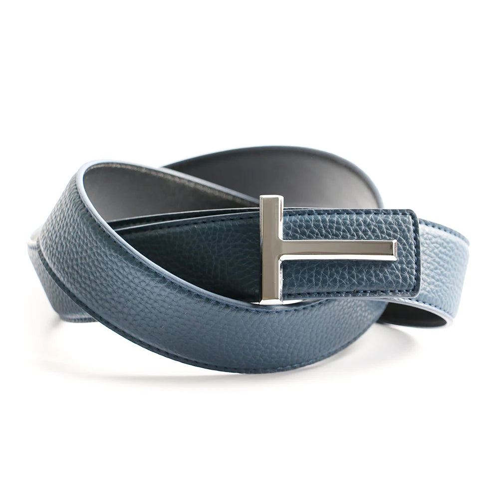 Ceinture à boucle en T en laiton de marque de luxe supérieure pour hommes et femmes, sangle de robe en cuir véritable de haute qualité pour ceinture de jean grise